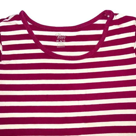 Childrens Place Girls T Shirt Dress Ruffled Stripes Pullover Pink White Large - Picture 2 of 7
